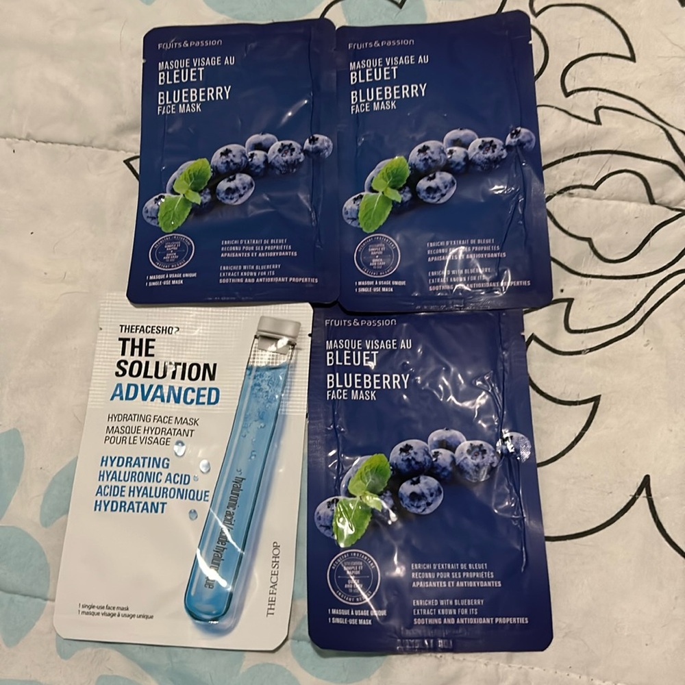 🫐 brand new fruits and passion, blueberry sheet facemasks and a face shop mask
